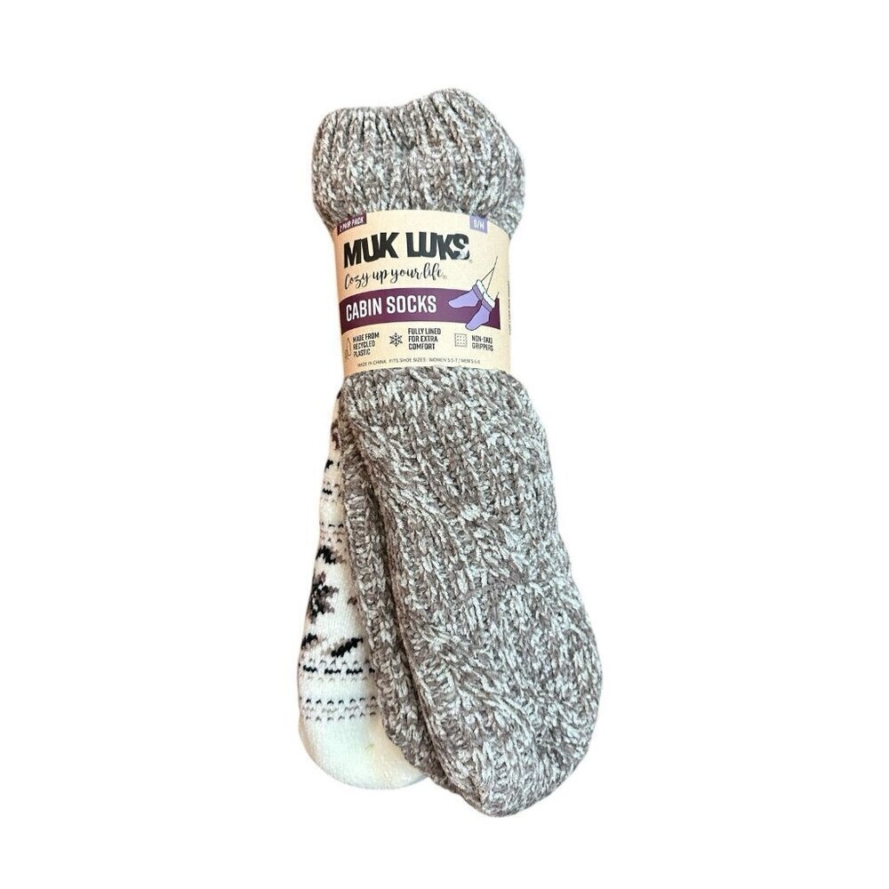 Muk Luks Cabin Socks Women’s S/M Non Slip Cozy Neutral